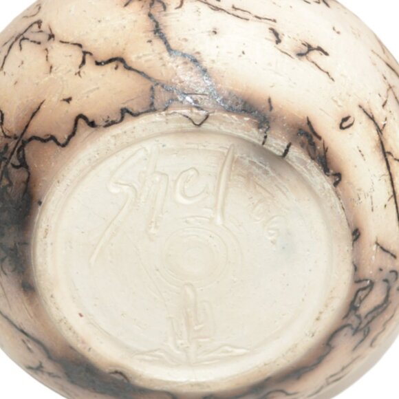 Raku Horsehair Navajo Smoked Cream Black Ceramic Signed Art Studio Pottery Vase - Picture 2 of 8